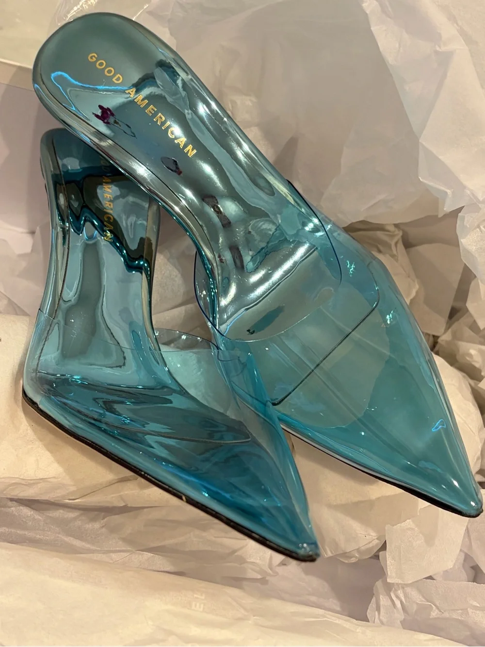 NIB Good American Cinderella Mule Translucent Blue Pointed-Toe Stiletto - Picture 5 of 8